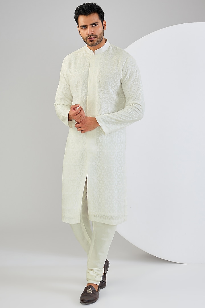 Ivory Chanderi Silk Kurta Set by Qbik Men