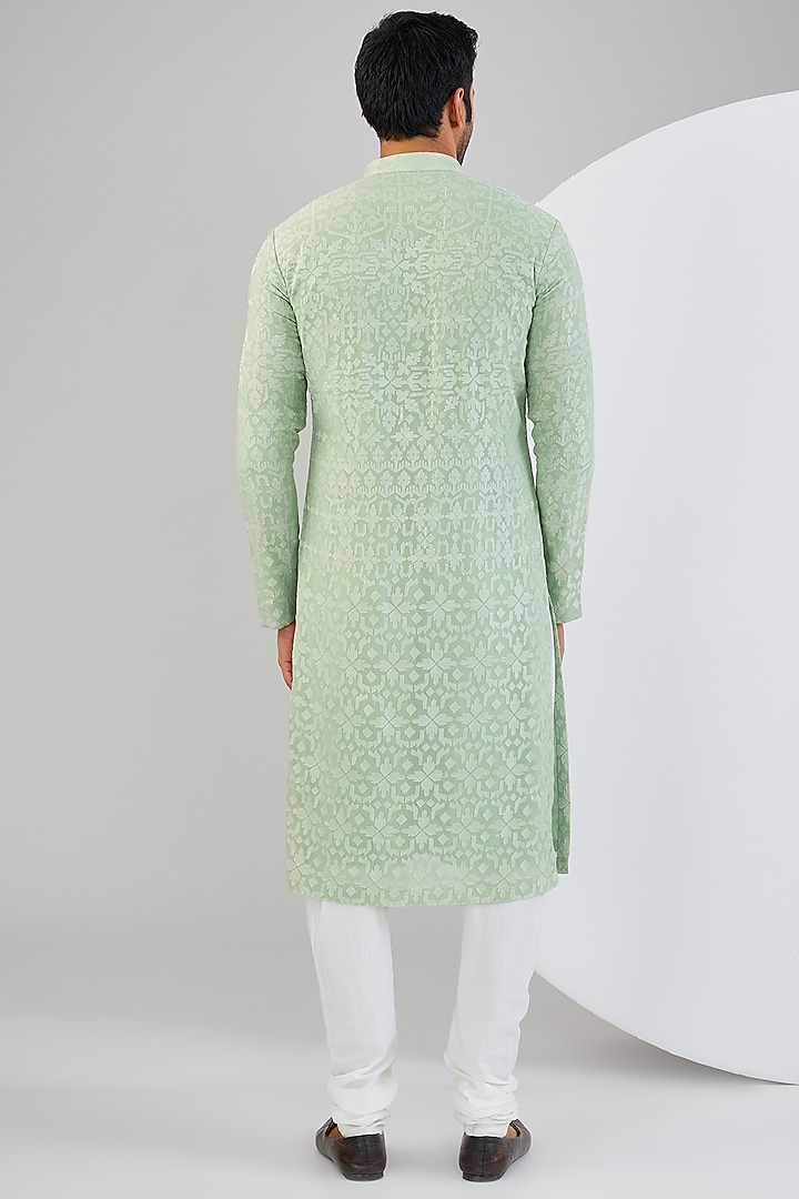 Light Mint Chanderi Silk Kurta Set by Qbik Men at Pernia's Pop Up Shop