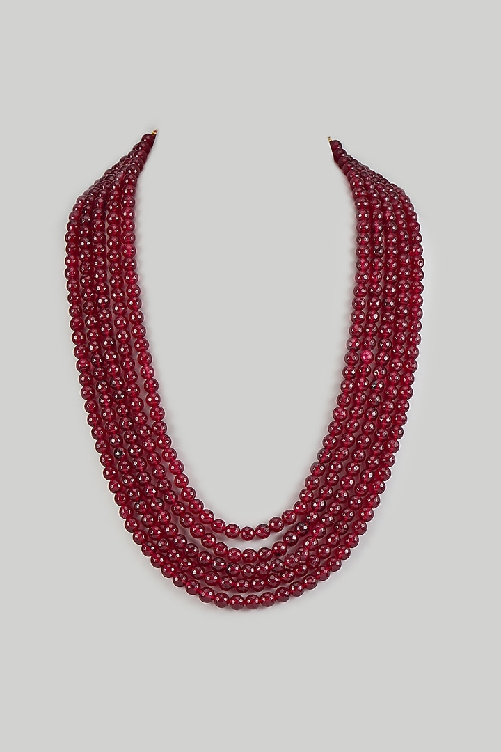 Red Beaded Layered Mala by Qbik Men at Pernia's Pop Up Shop