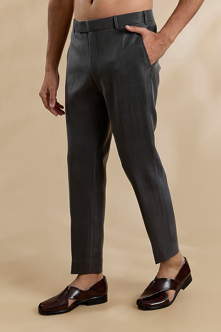 Charcoal Colored Linen Silk Chanderi Groom Indowestern Set by Qbik Men at Pernia's Pop Up Shop