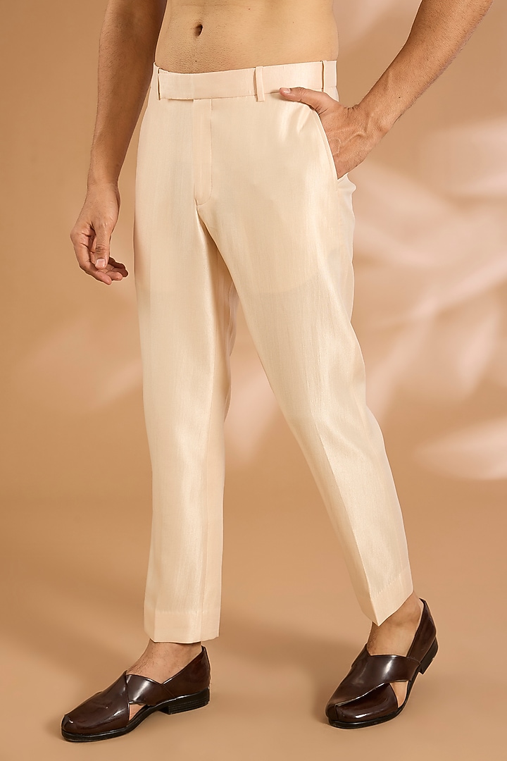 Light Blush Linen Silk Chanderi Cutdana Embroidered Groom Indowestern Set by Qbik Men at Pernia's Pop Up Shop