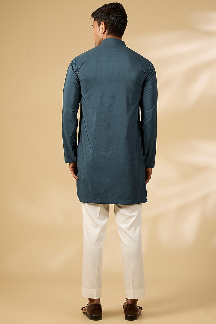 Teal Viscose Suiting Embroidered Groom Indowestern Set by Qbik Men at Pernia's Pop Up Shop