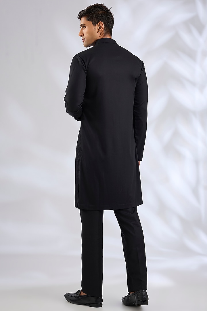 Black Viscose Wool Sequins Embroidered Groom Indowestern Set by Qbik Men at Pernia's Pop Up Shop