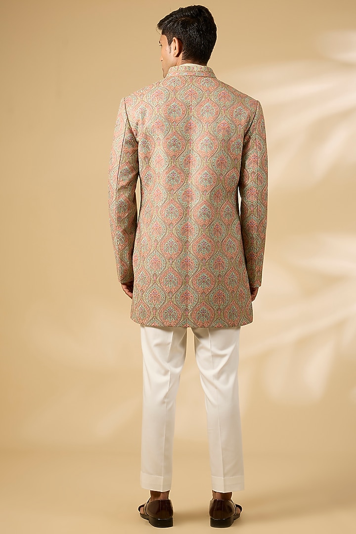 Multi-Colored Jacquard Embroidered Groom Indowestern Set by Qbik Men at Pernia's Pop Up Shop