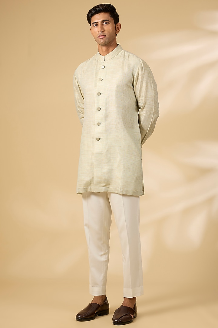 Multi-Colored Jacquard Embroidered Groom Indowestern Set by Qbik Men at Pernia's Pop Up Shop