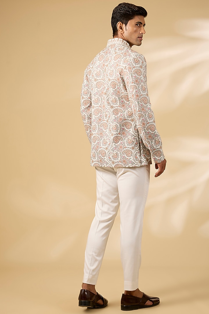 Ivory Viscose Wool Kashmiri Embroidered Groom Bandhgala Set by Qbik Men at Pernia's Pop Up Shop