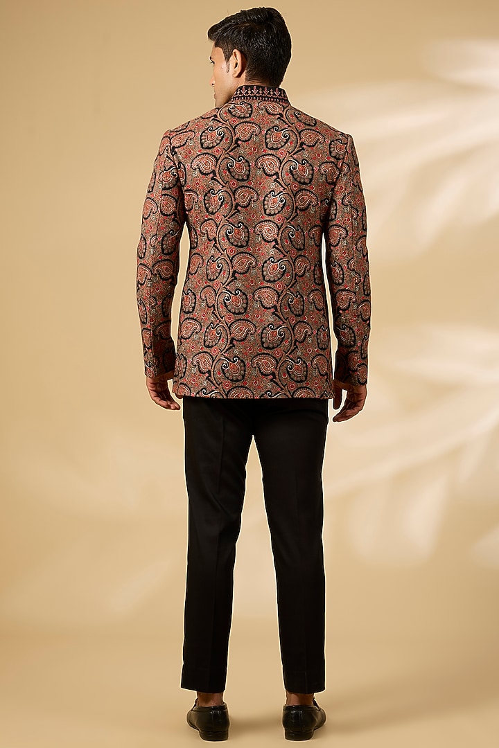 Black Pashmina Silk & Viscose Wool Embroidered Groom Bandhgala Set by Qbik Men at Pernia's Pop Up Shop