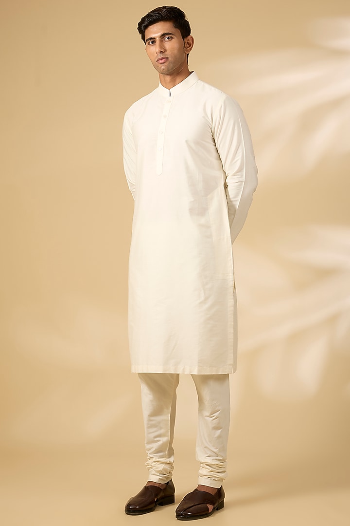 Cream Cotton Silk Thread Hand Embroidered Groom Sherwani Set by Qbik Men at Pernia's Pop Up Shop