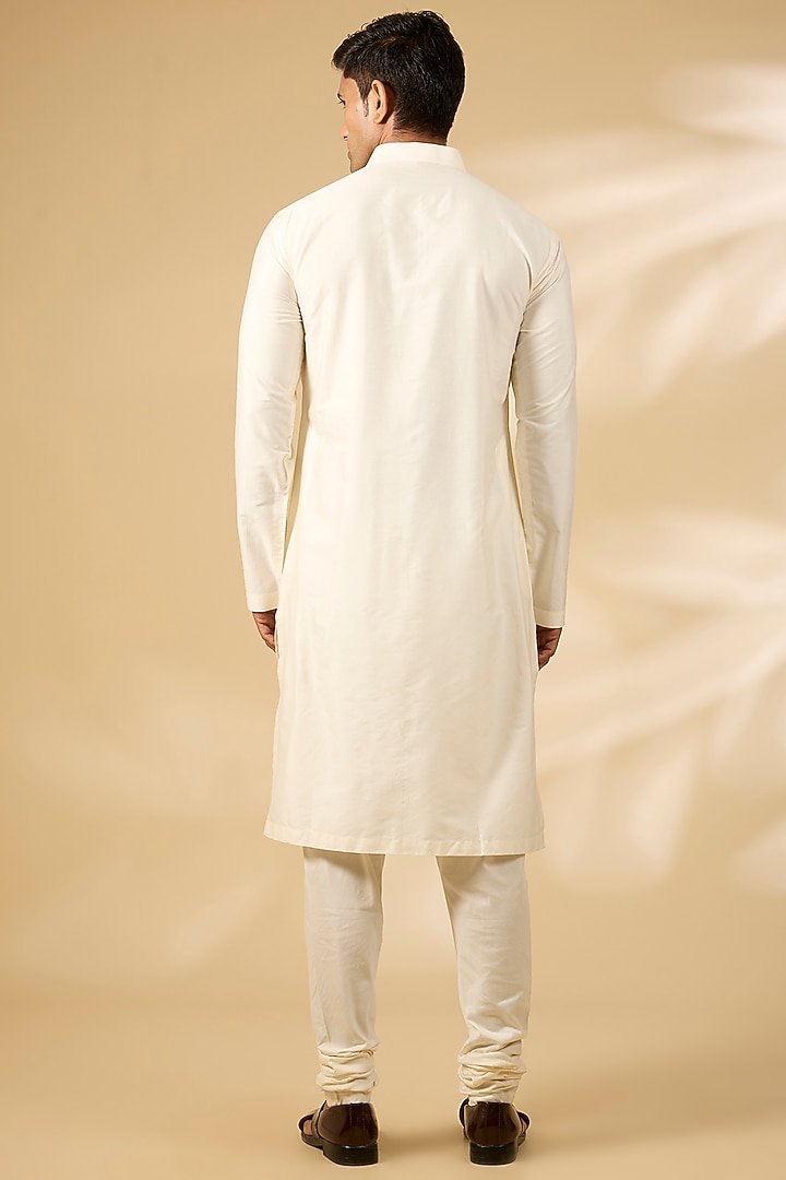 Cream Cotton Silk Thread Hand Embroidered Groom Sherwani Set by Qbik Men at Pernia's Pop Up Shop