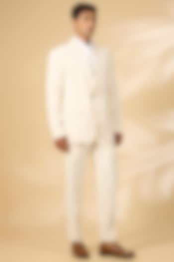 Ivory Polyester Tuxedo Set by Qbik Men