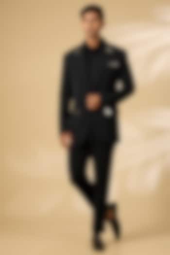 Black Polyester Tuxedo Set by Qbik Men