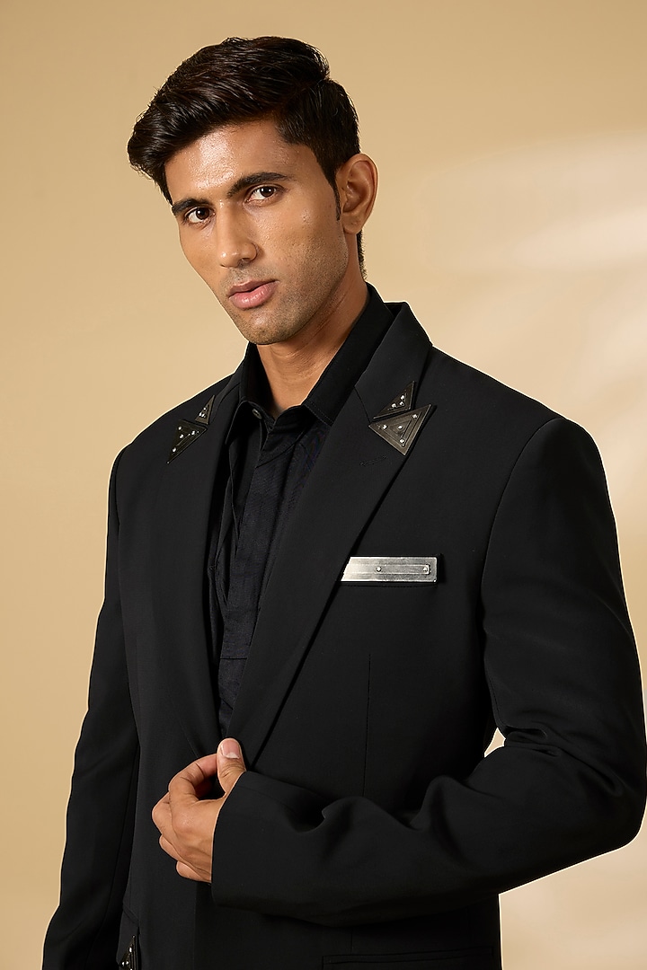 Black Polyester Tuxedo Set by Qbik Men at Pernia's Pop Up Shop