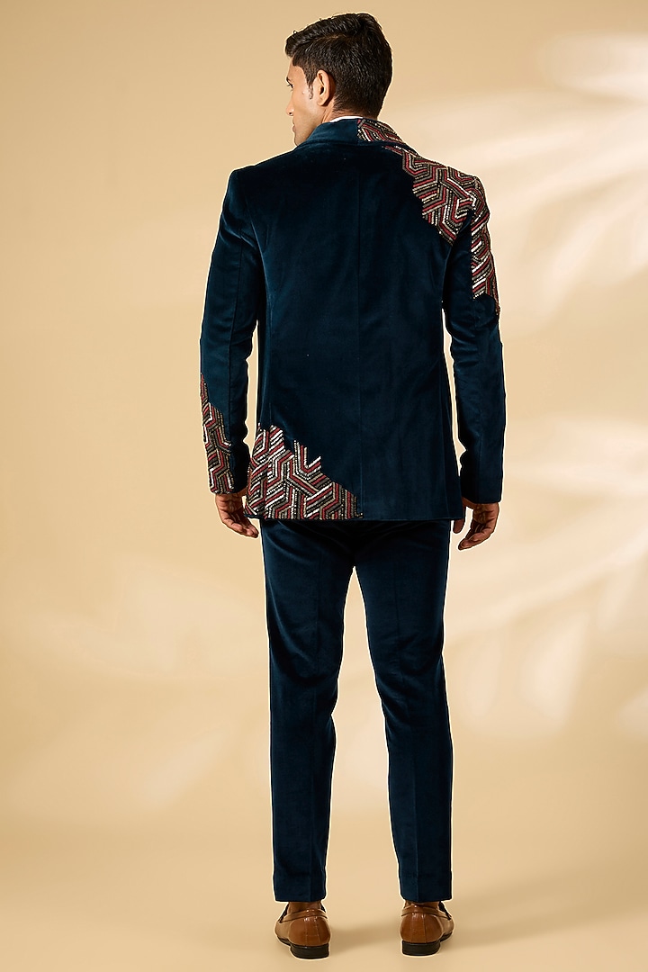 Teal Polyester Tuxedo Set by Qbik Men at Pernia's Pop Up Shop