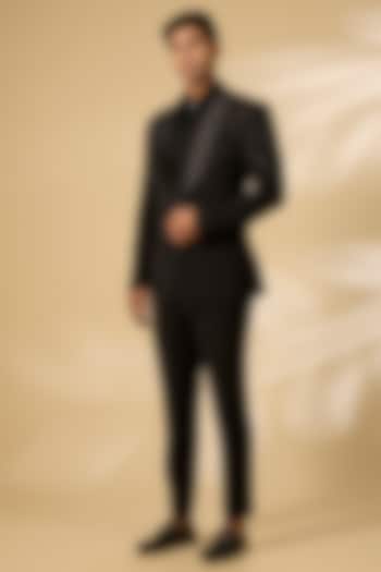 Black Polyester Tuxedo Set by Qbik Men