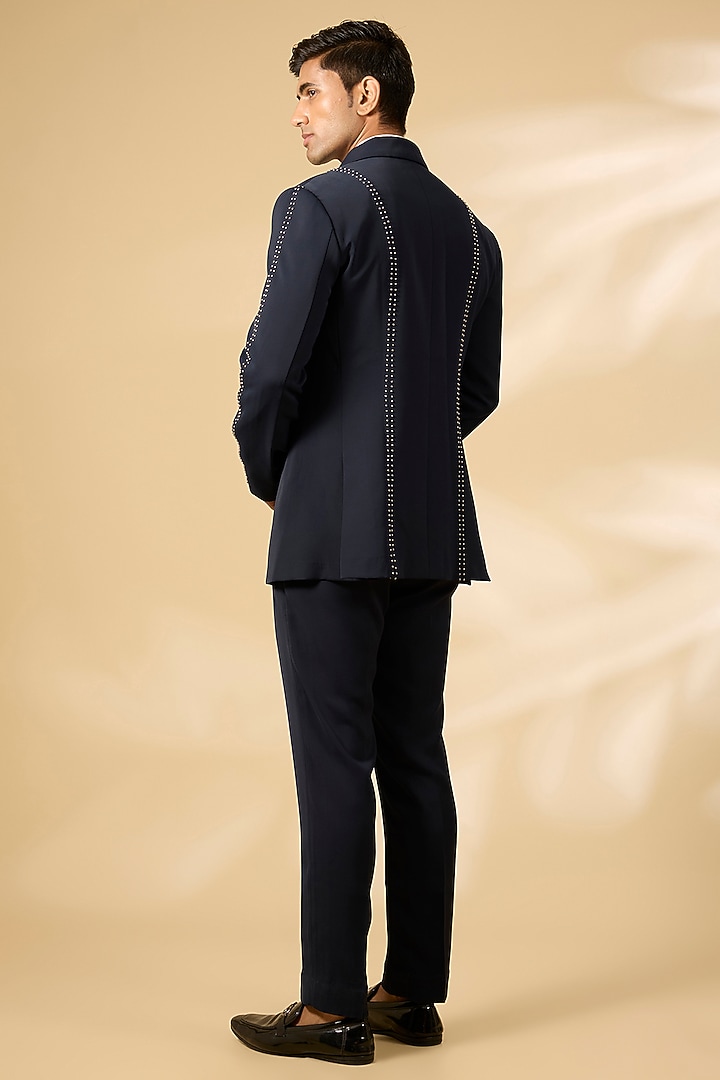 Navy Blue Polyester Tuxedo Set by Qbik Men at Pernia's Pop Up Shop