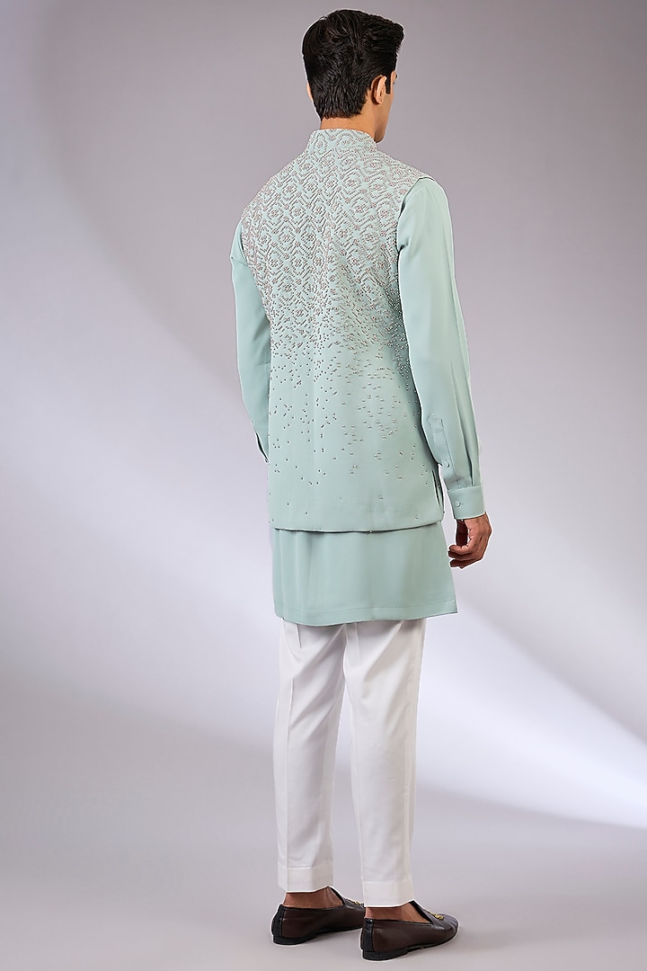 Mint Viscose Suiting Knit Bundi Jacket Set by Qbik Men at Pernia's Pop Up Shop