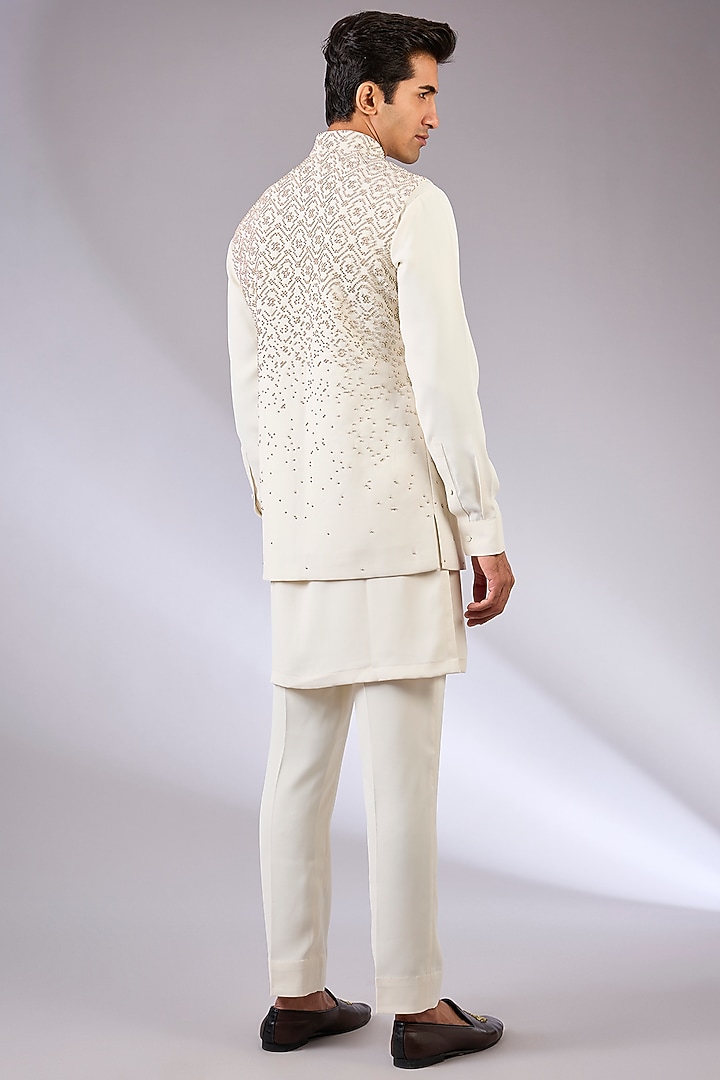 Ivory Viscose Suiting Knit Bundi Jacket Set by Qbik Men at Pernia's Pop Up Shop