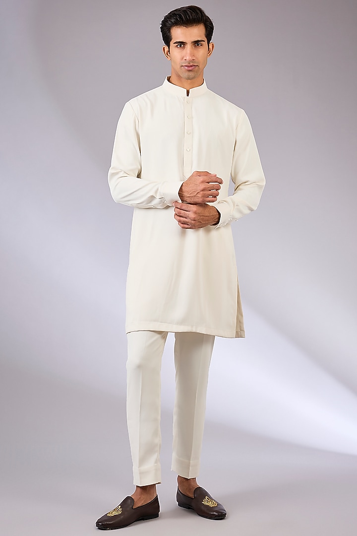 Ivory Viscose Suiting Knit Bundi Jacket Set by Qbik Men at Pernia's Pop Up Shop