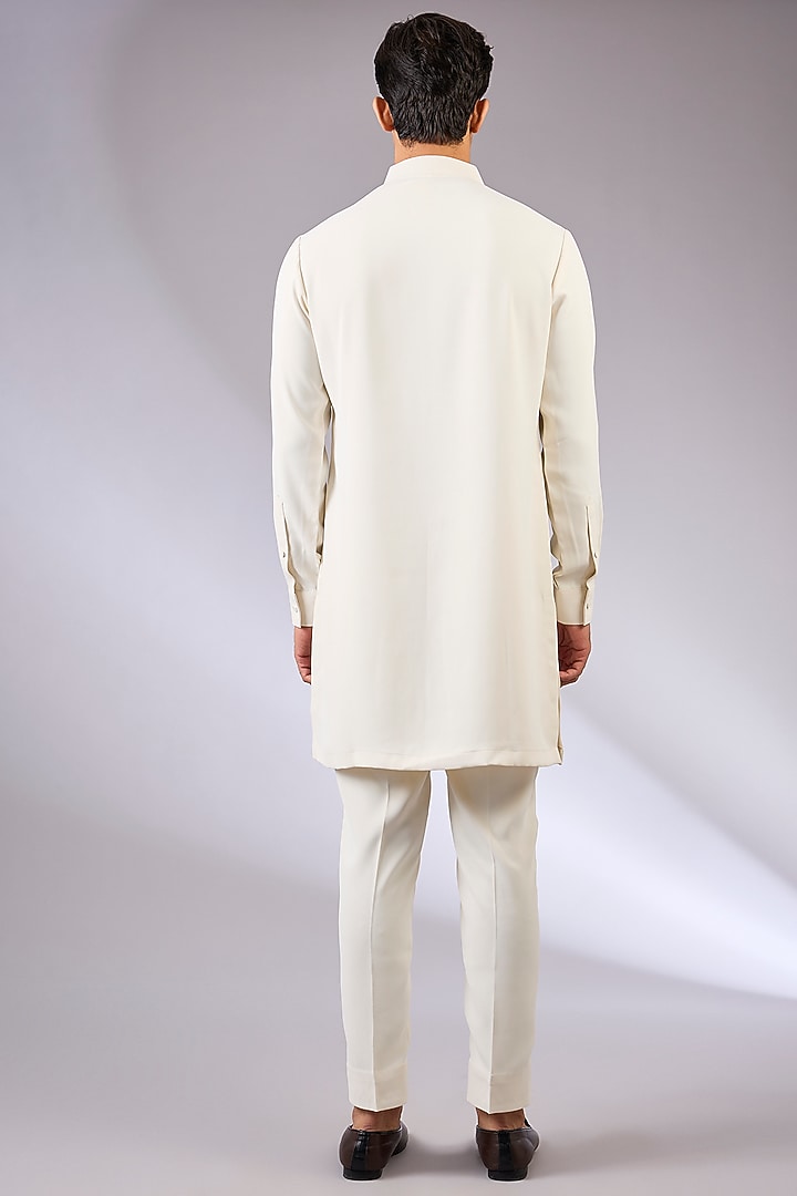 Ivory Viscose Suiting Knit Bundi Jacket Set by Qbik Men at Pernia's Pop Up Shop