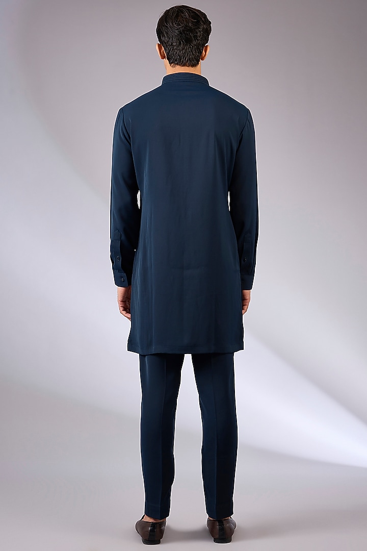 Navy Blue Cotton Matka & Viscose Suiting Knit Bundi Jacket Set by Qbik Men at Pernia's Pop Up Shop