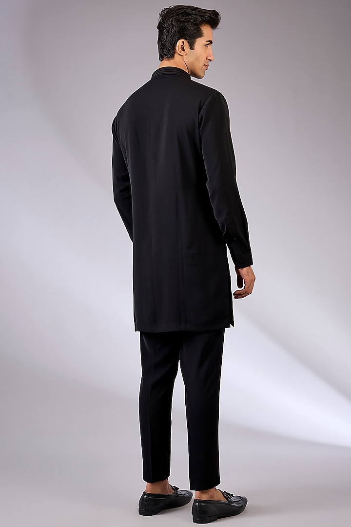 Black Viscose Suiting Knit Bundi Jacket Set by Qbik Men at Pernia's Pop Up Shop