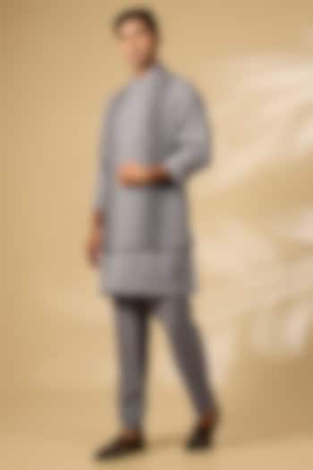 Grey Cotton Silk Nehru Jacket Set by Qbik Men