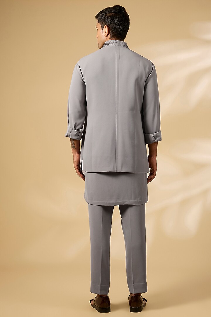 Grey Cotton Silk Nehru Jacket Set by Qbik Men at Pernia's Pop Up Shop