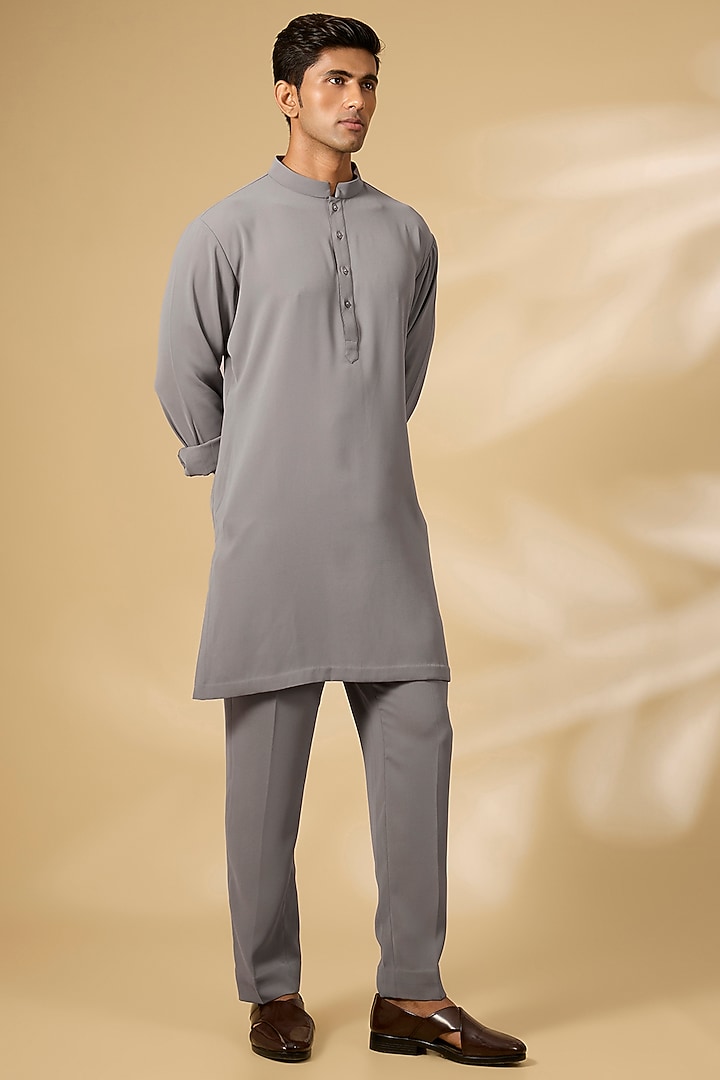 Grey Cotton Silk Nehru Jacket Set by Qbik Men at Pernia's Pop Up Shop