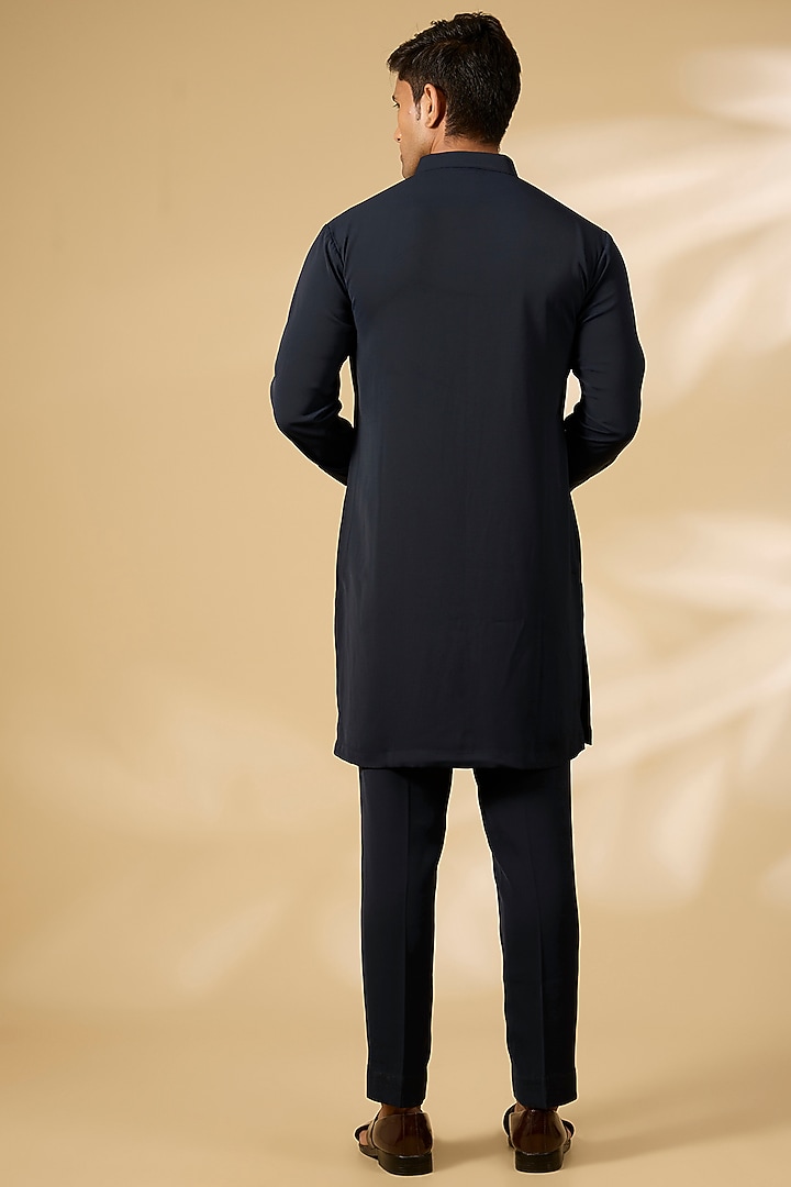 Navy Blue Viscose Suiting Wedding Indowestern Set by Qbik Men at Pernia's Pop Up Shop