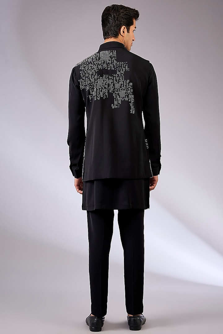 Black Cotton Matka & Viscose Suiting Knit Bundi Jacket Set by Qbik Men at Pernia's Pop Up Shop