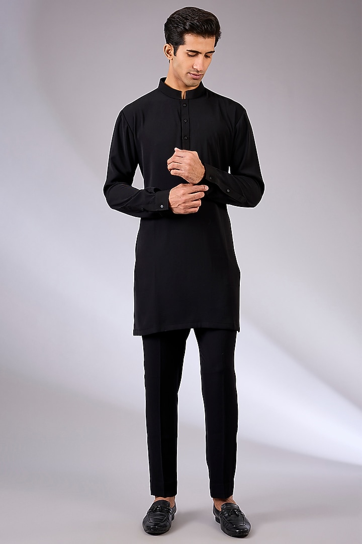 Black Cotton Matka & Viscose Suiting Knit Bundi Jacket Set by Qbik Men at Pernia's Pop Up Shop