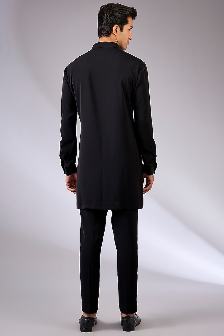 Black Cotton Matka & Viscose Suiting Knit Bundi Jacket Set by Qbik Men at Pernia's Pop Up Shop