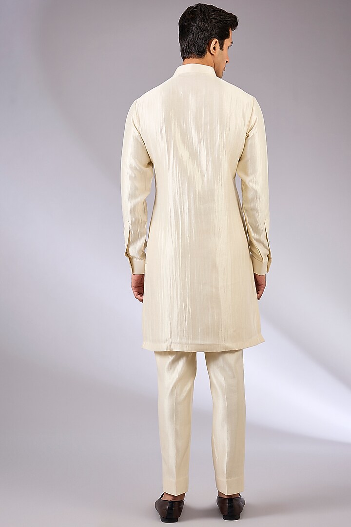 Gold Cotton Matka & Viscose Suiting Knit Bundi Jacket Set by Qbik Men at Pernia's Pop Up Shop