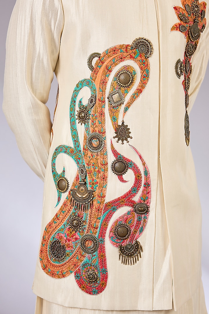 Gold Cotton Matka & Viscose Suiting Knit Bundi Jacket Set by Qbik Men at Pernia's Pop Up Shop
