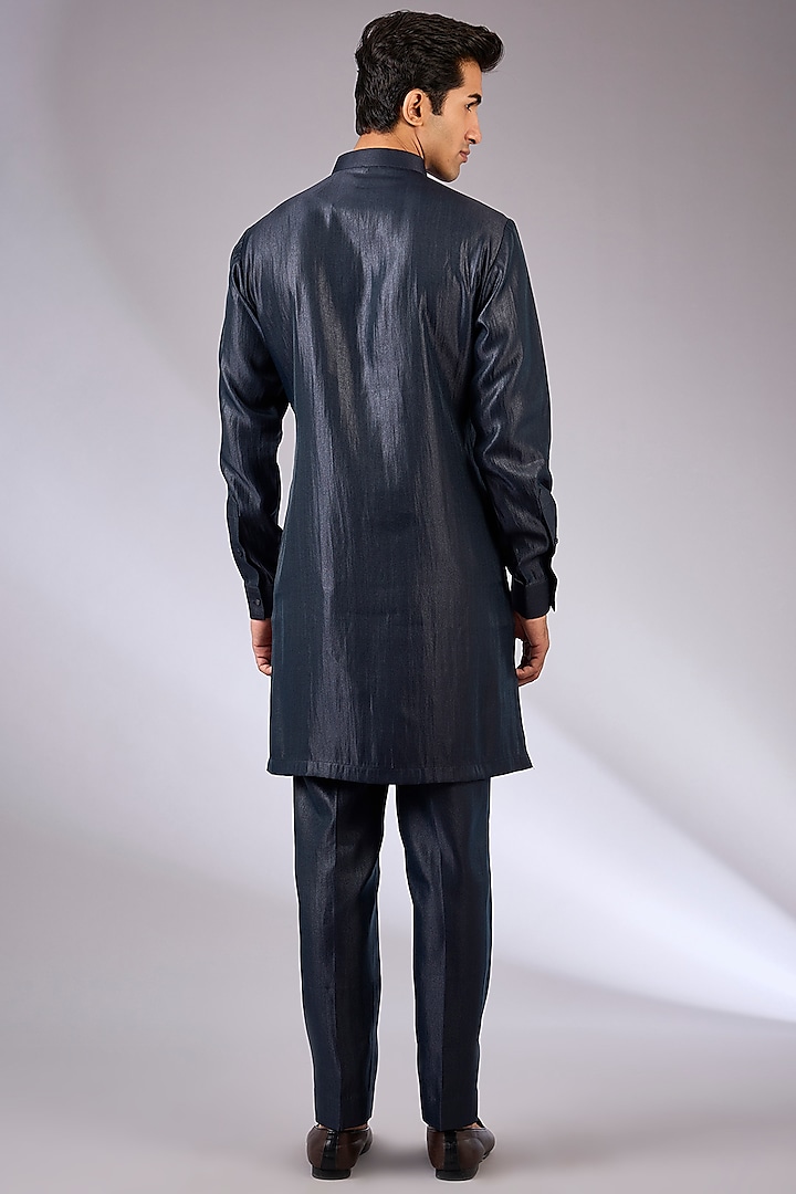 Navy Blue Cotton Matka & Viscose Suiting Knit Bundi Jacket Set by Qbik Men at Pernia's Pop Up Shop