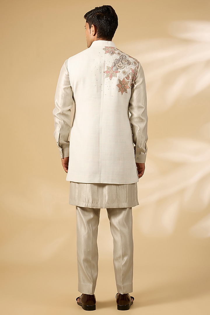 Ivory Cotton Matka & Viscose Suiting Nehru Jacket Set by Qbik Men at Pernia's Pop Up Shop