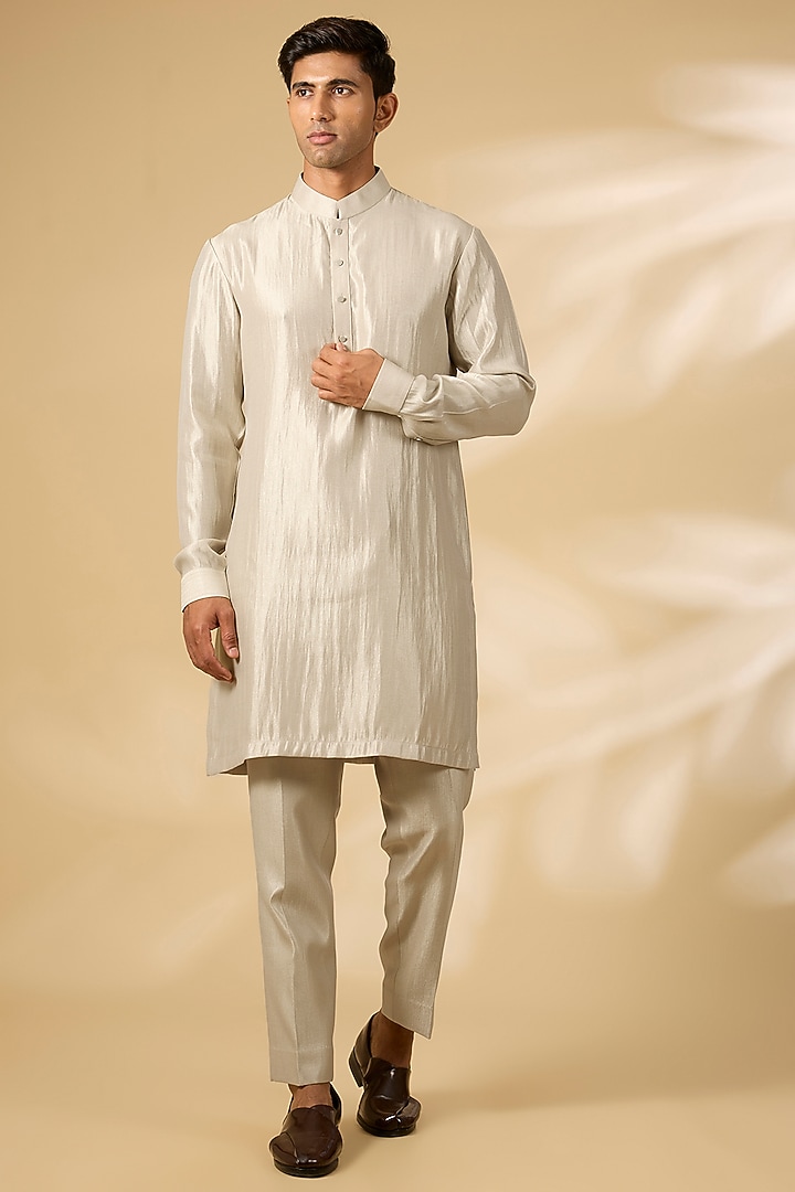 Ivory Cotton Matka & Viscose Suiting Nehru Jacket Set by Qbik Men at Pernia's Pop Up Shop