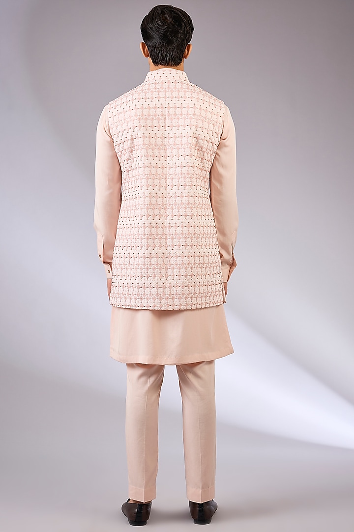 Blush Pink Cotton Matka & Viscose Suiting Knit Indowestern Jacket Set by Qbik Men at Pernia's Pop Up Shop