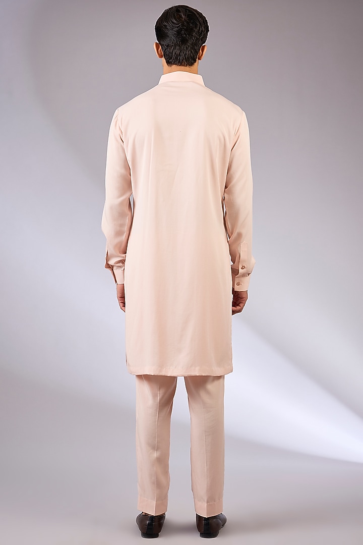 Blush Pink Cotton Matka & Viscose Suiting Knit Indowestern Jacket Set by Qbik Men at Pernia's Pop Up Shop