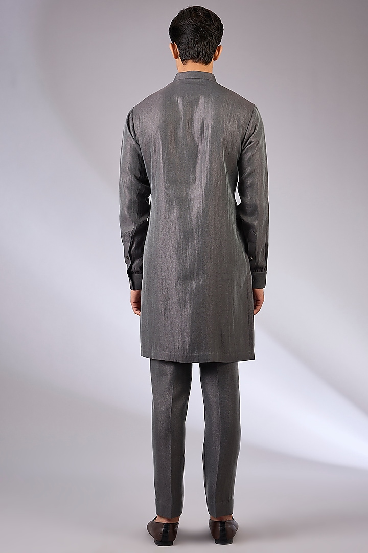 Grey Cotton Matka Wedding Indowestern Jacket Set by Qbik Men at Pernia's Pop Up Shop