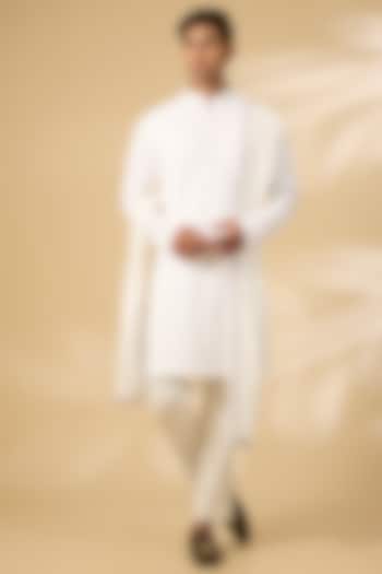 Ivory Georgette Striped Kurta Set by Qbik Men