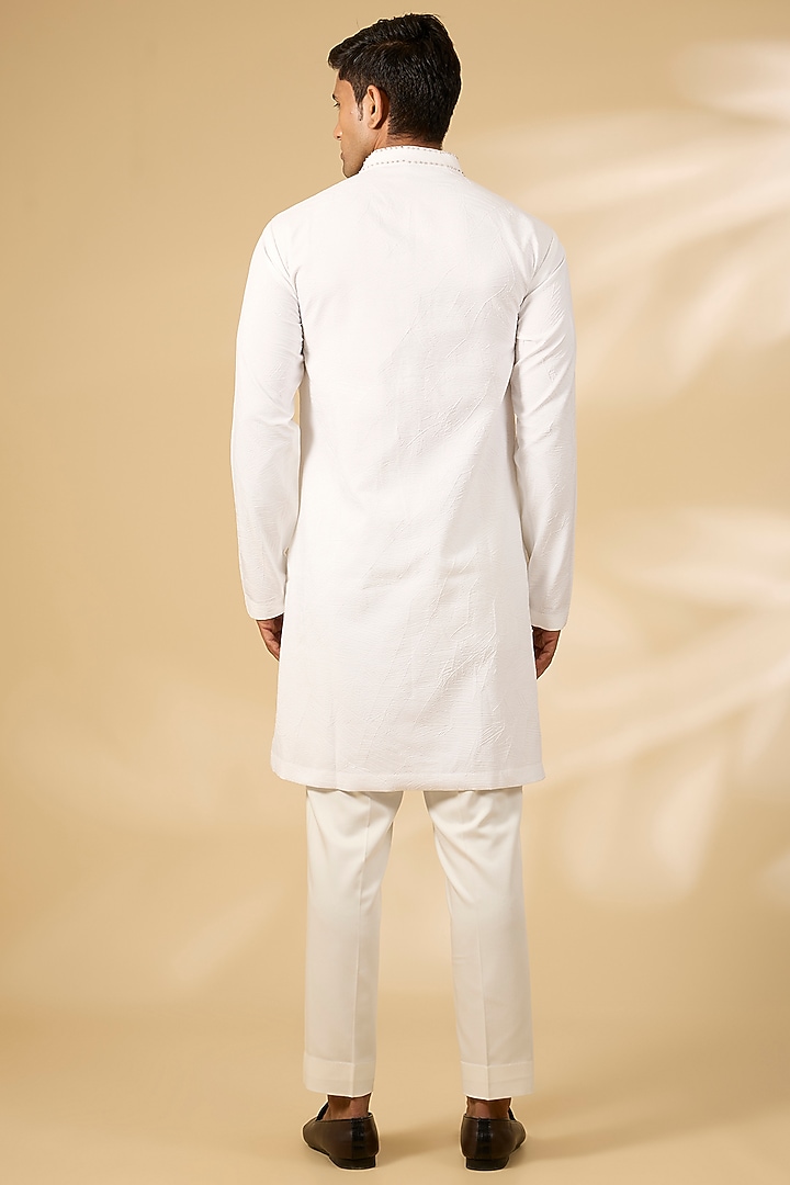 Ivory Georgette Striped Kurta Set by Qbik Men at Pernia's Pop Up Shop