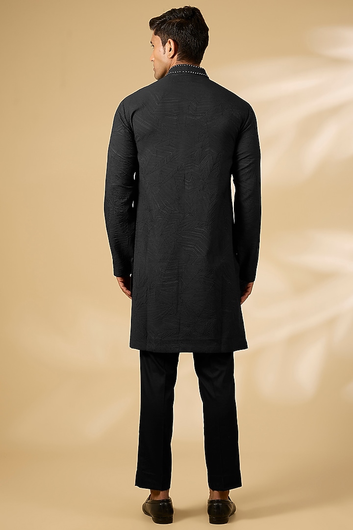 Black Georgette Kurta Set by Qbik Men at Pernia's Pop Up Shop