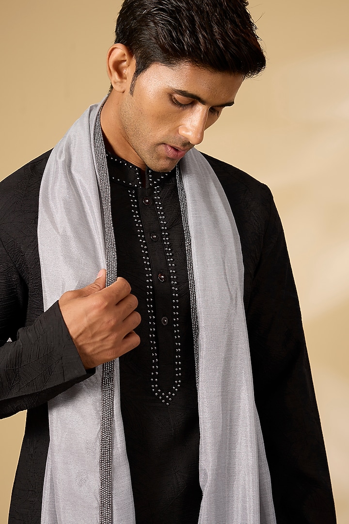 Black Georgette Kurta Set by Qbik Men at Pernia's Pop Up Shop