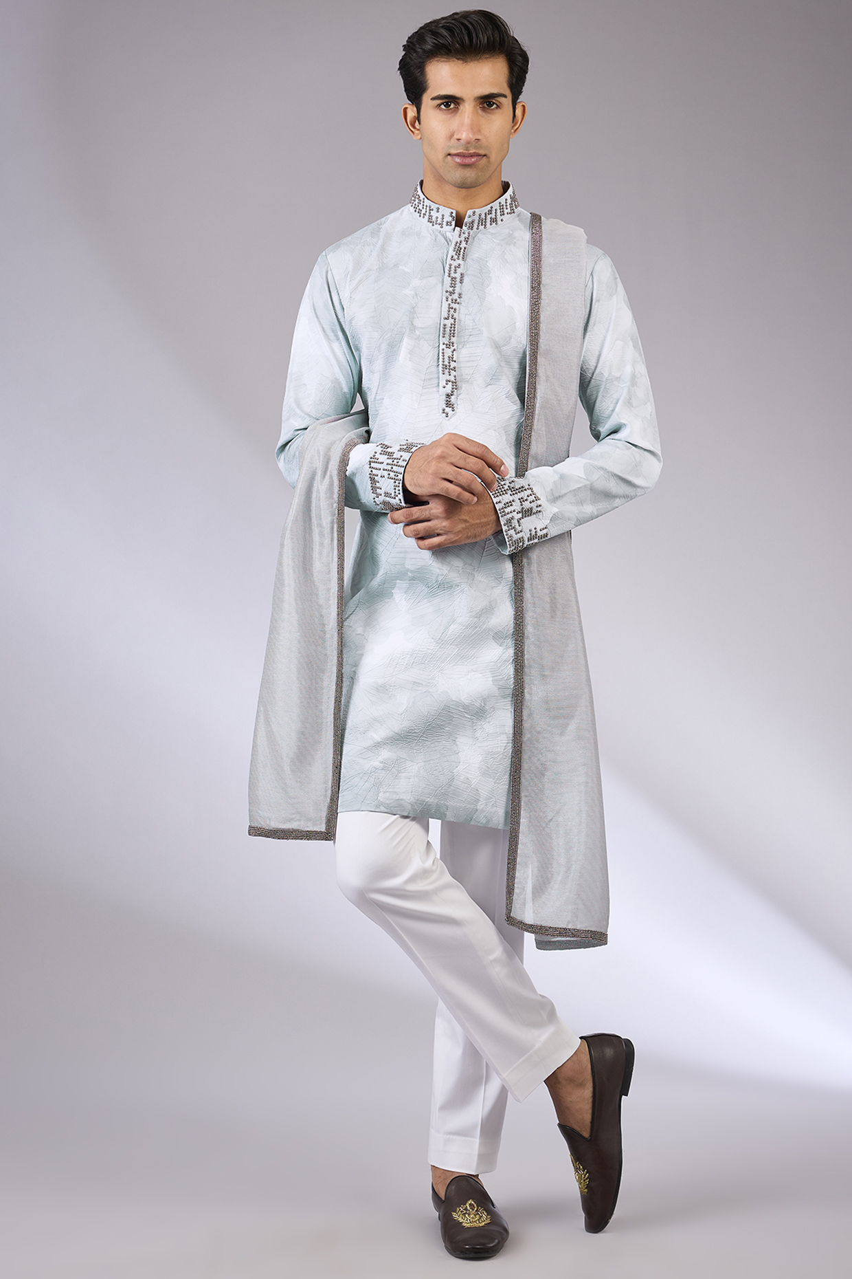 Mint Cotton & Cotton Matka Kurta Set by Qbik Men