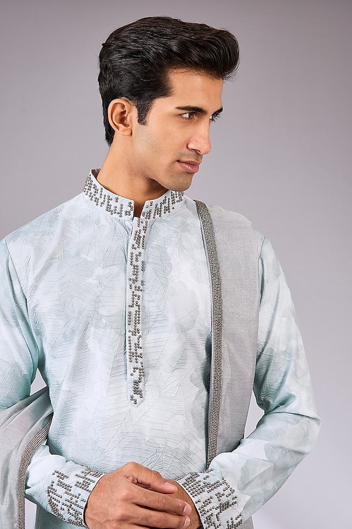Mint Cotton & Cotton Matka Kurta Set by Qbik Men at Pernia's Pop Up Shop