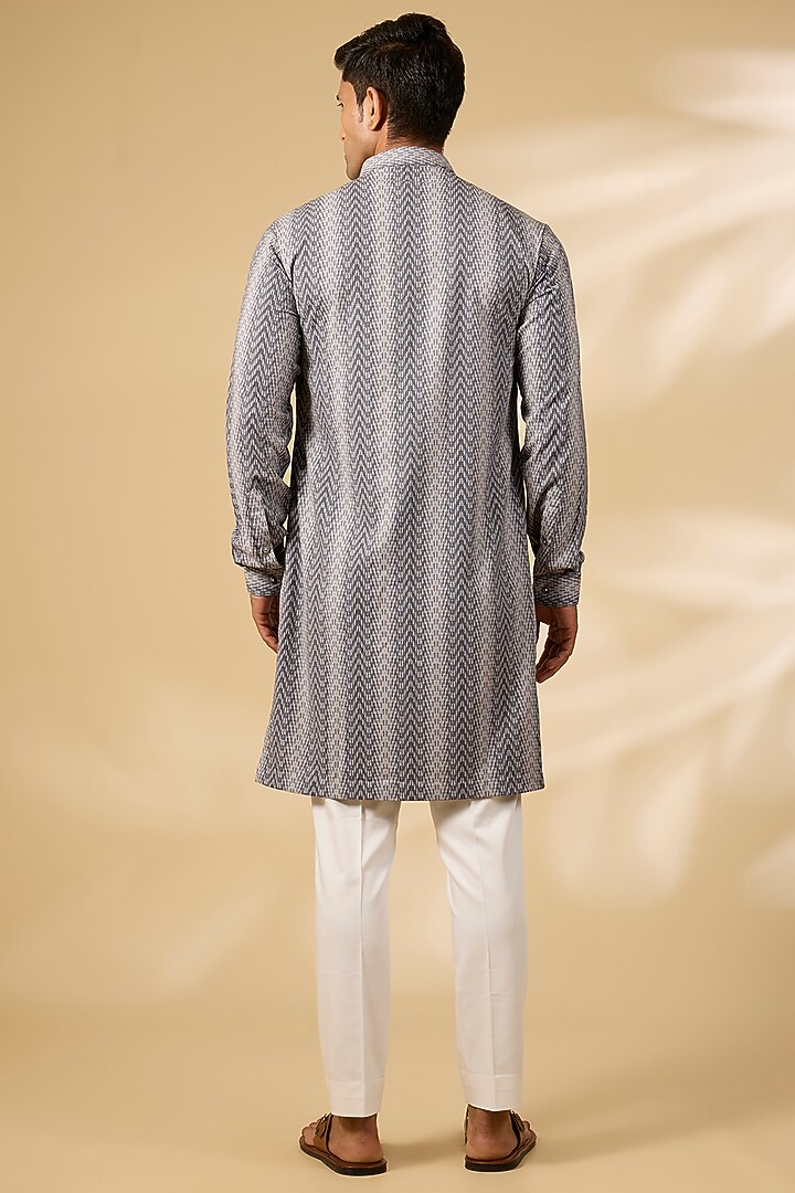 Grey Terry Rayon Embroidered Kurta Set by Qbik Men at Pernia's Pop Up Shop