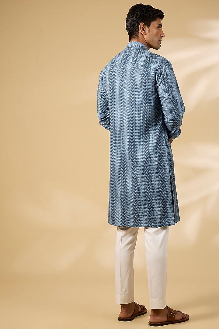 Navy Blue Terry Rayon Embroidered Kurta Set by Qbik Men at Pernia's Pop Up Shop