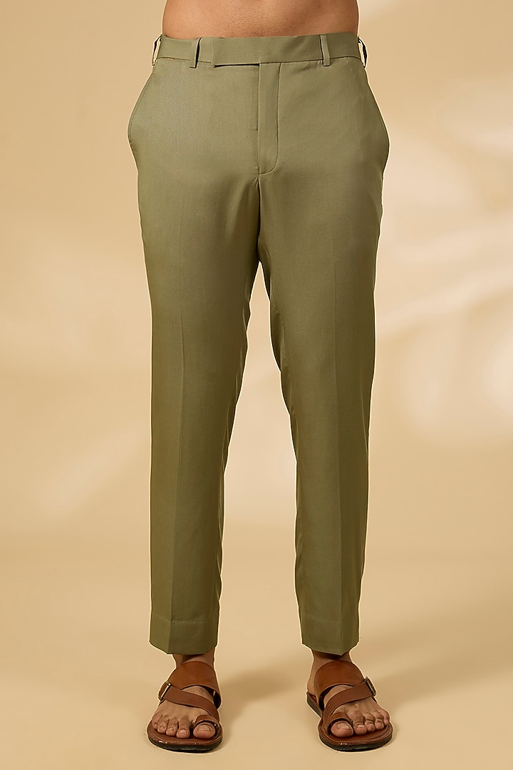 Olive Matka Cotton & Cotton Silk Embroidered Kurta Set by Qbik Men at Pernia's Pop Up Shop