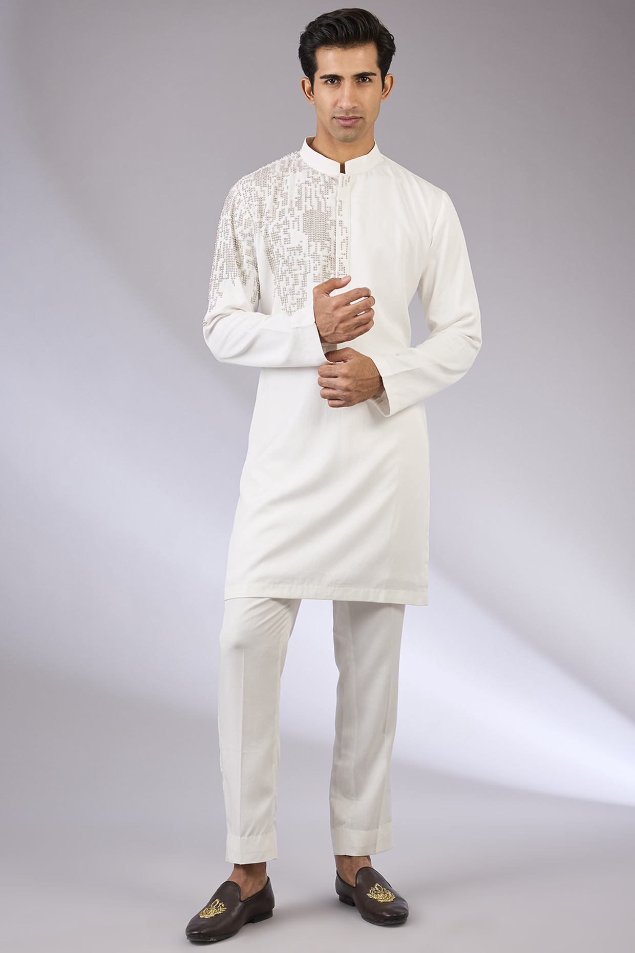 Ivory Cotton & Cotton Matka Kurta Set by Qbik Men